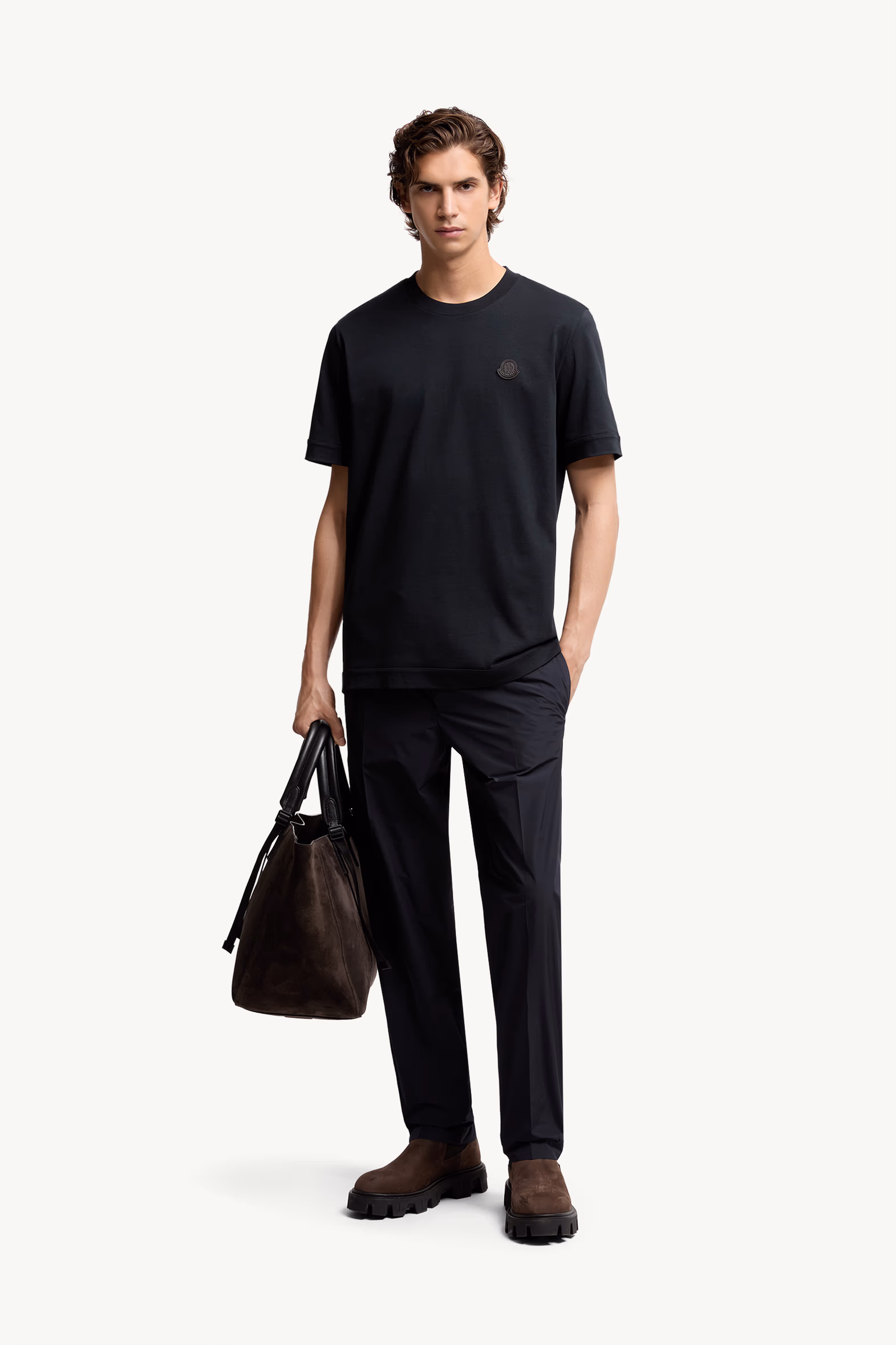Logo Patch Cotton T-Shirt Men Navy Blue Moncler 0